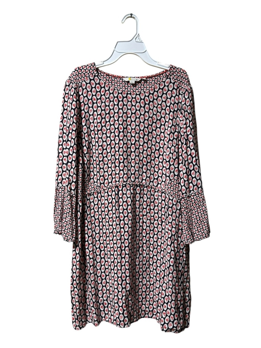 Boden Red Blue White Floral 3/4 Sleeve Sheath Baby Doll Dress 14R Boho Coastal